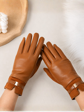 Luva Touch em Couro PU e Suede com Fivela Dourada Elegante - Kimberly