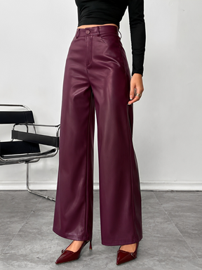 Calça Pantalona Wide Leg em Couro PU Cintura Alta - Beatrice
