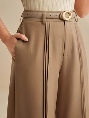 Calça Pantalona de Alfaiataria Cintura Alta com Pregas Verticais – Jade