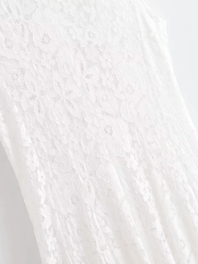 Vestido Midi em Renda Texturizada com Flores Acinturado – Carlota
