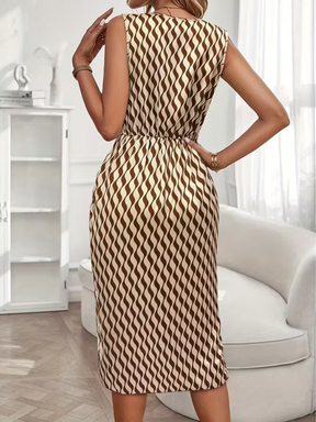 Vestido Midi Acetinado Estampado Assimétrico com Gola Solta – Maryam [FRETE FULL]