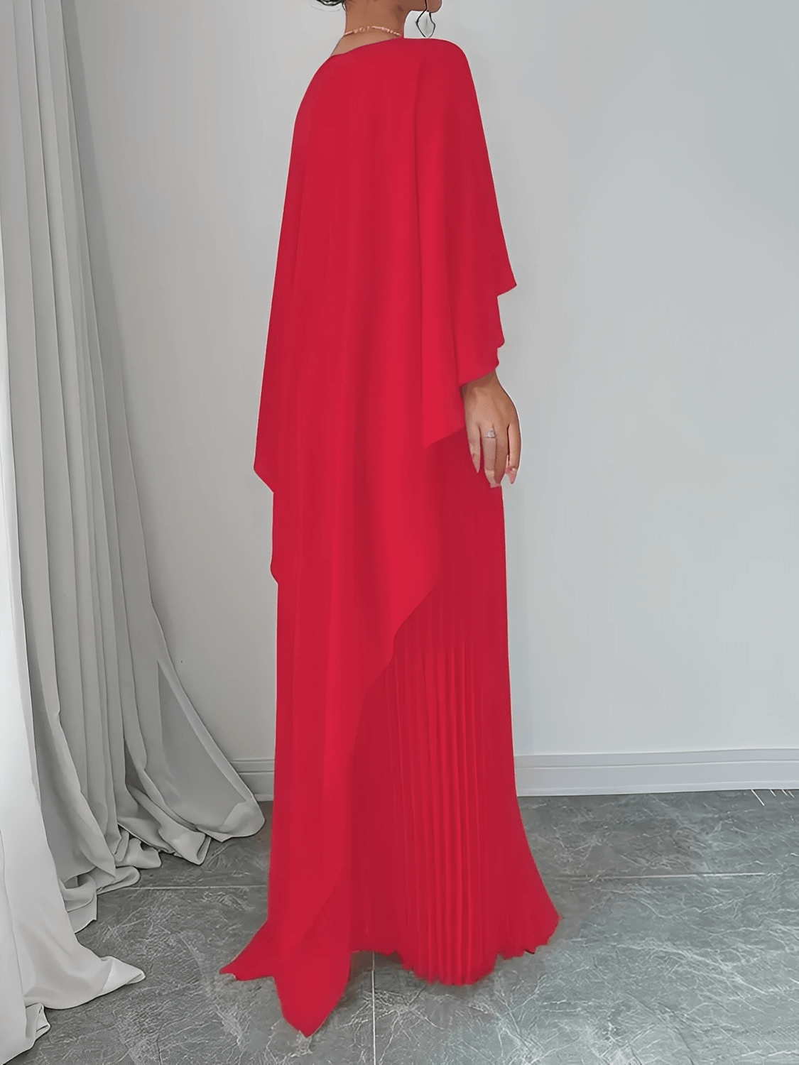 Vestido Longo de Festa Plissado com Capa Peplum Embutida – Loren [FRETE FULL]