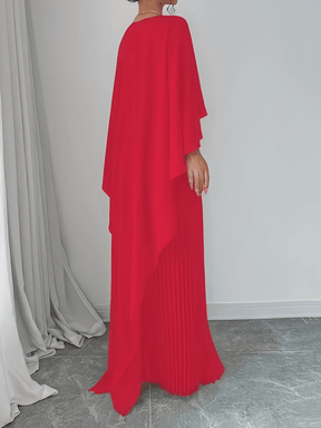 Vestido Longo de Festa Plissado com Capa Peplum Embutida – Loren [FRETE FULL]