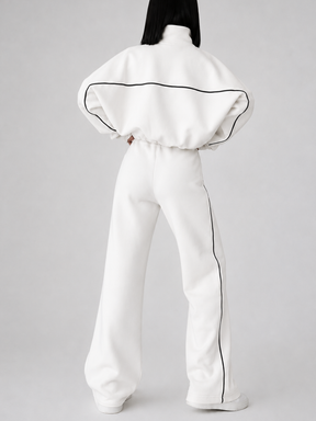 Conjunto Esportivo com Listras Casaco de Zíper e Calça Wide Leg - Pabline