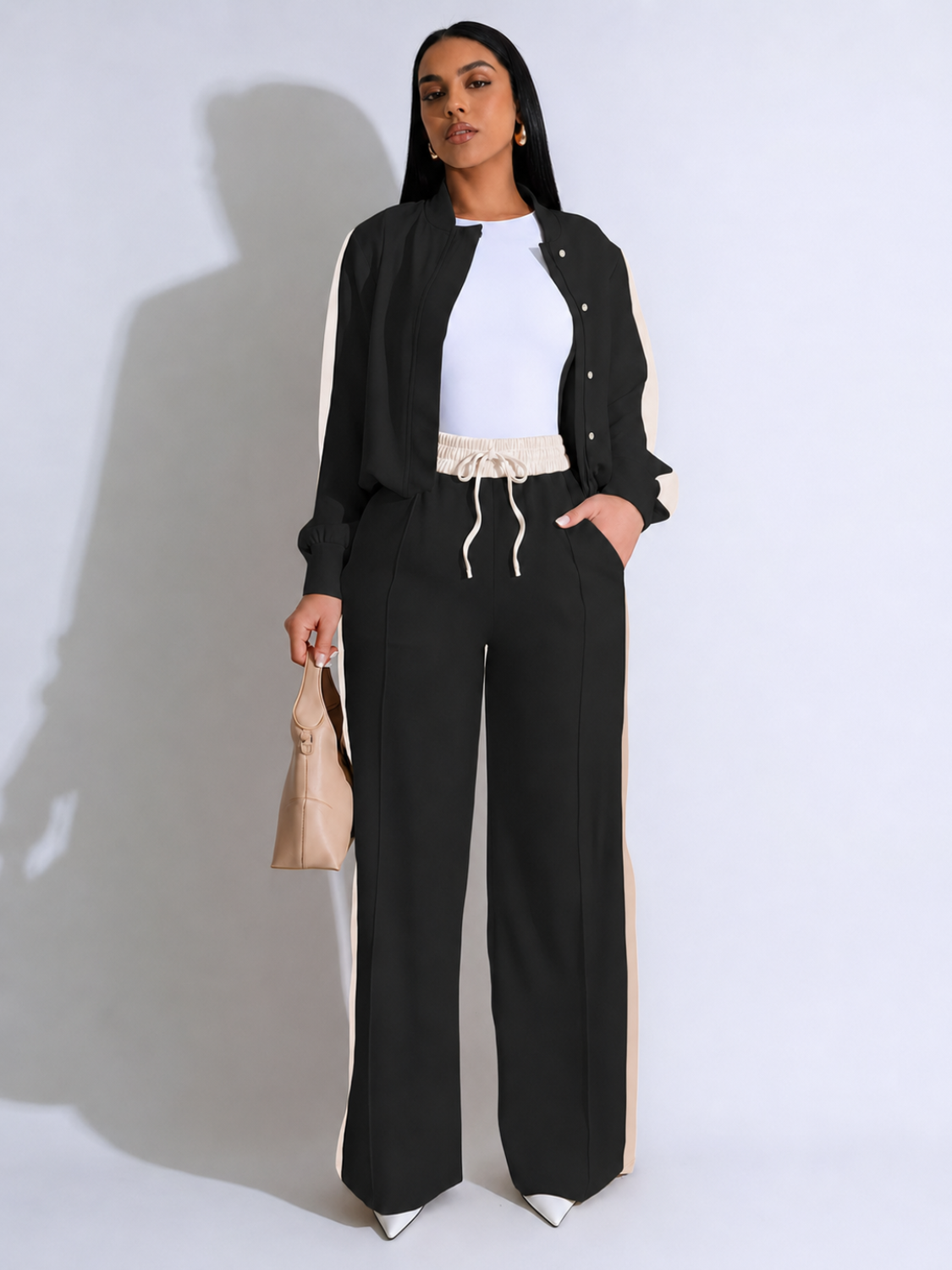 Conjunto Esportivo com Jaqueta Bomber e Calça Wide Leg Ajustável-  Zaia