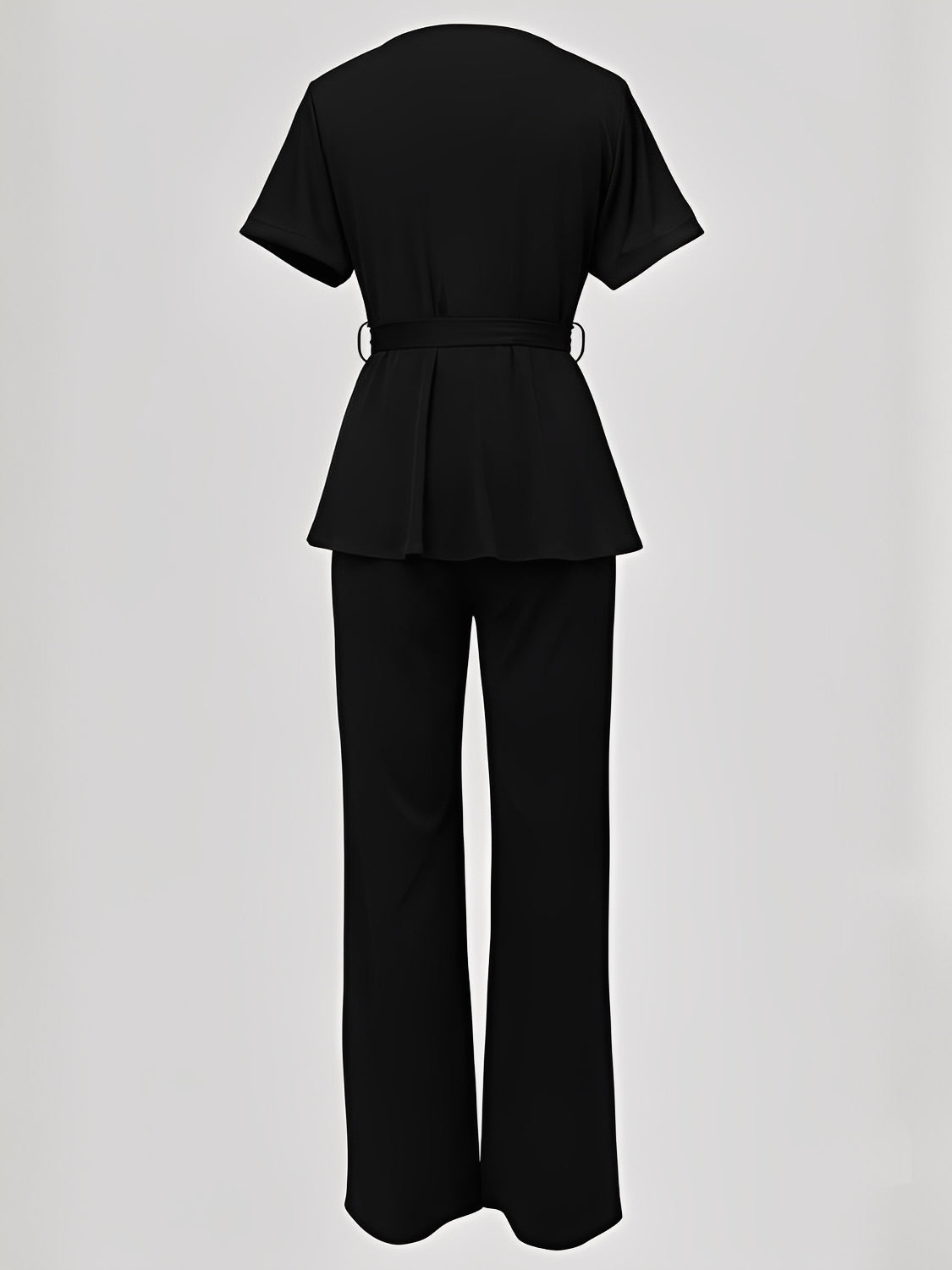 Conjunto Blusa Peplum com Cinto Faixa e Calça Pantalona Elegante - Marian
