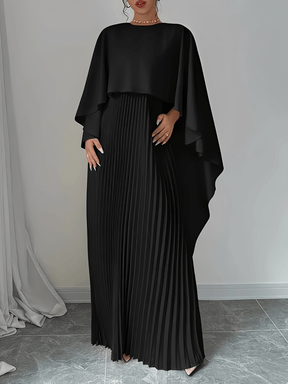 Vestido Longo de Festa Plissado com Capa Peplum Embutida – Loren [FRETE FULL]