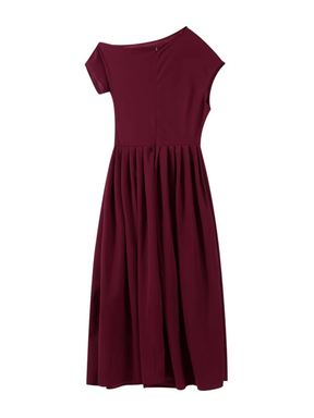 Vestido Maxi com Ombro Assimétrico e Saia Plissada Sofisticada – Luana [FRETE FULL]