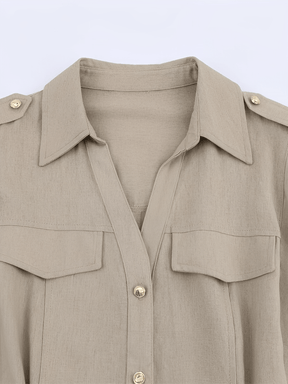 Vestido Midi Chemise Sem Mangas com Botões Dourados e Fivelas – Melina