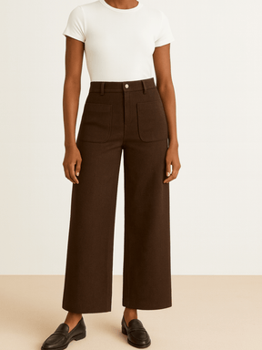 Calça Wide Leg Vintage em Veludo Cotelê Cintura Alta com Bolsos - Antonia