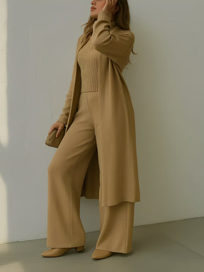 Conjunto 3 Peças com Blusa Canelada  Cardigan e Calça Pantalona - Lolla