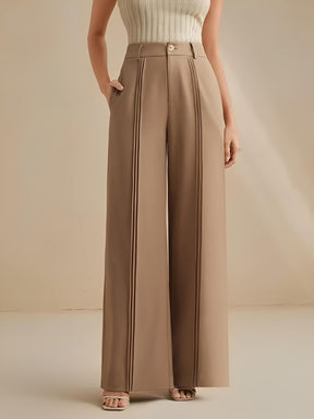 Calça Pantalona de Alfaiataria Cintura Alta com Pregas Verticais – Jade