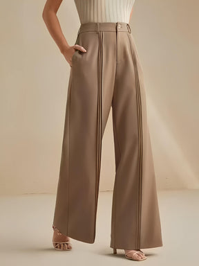 Calça Pantalona de Alfaiataria Cintura Alta com Pregas Verticais – Jade