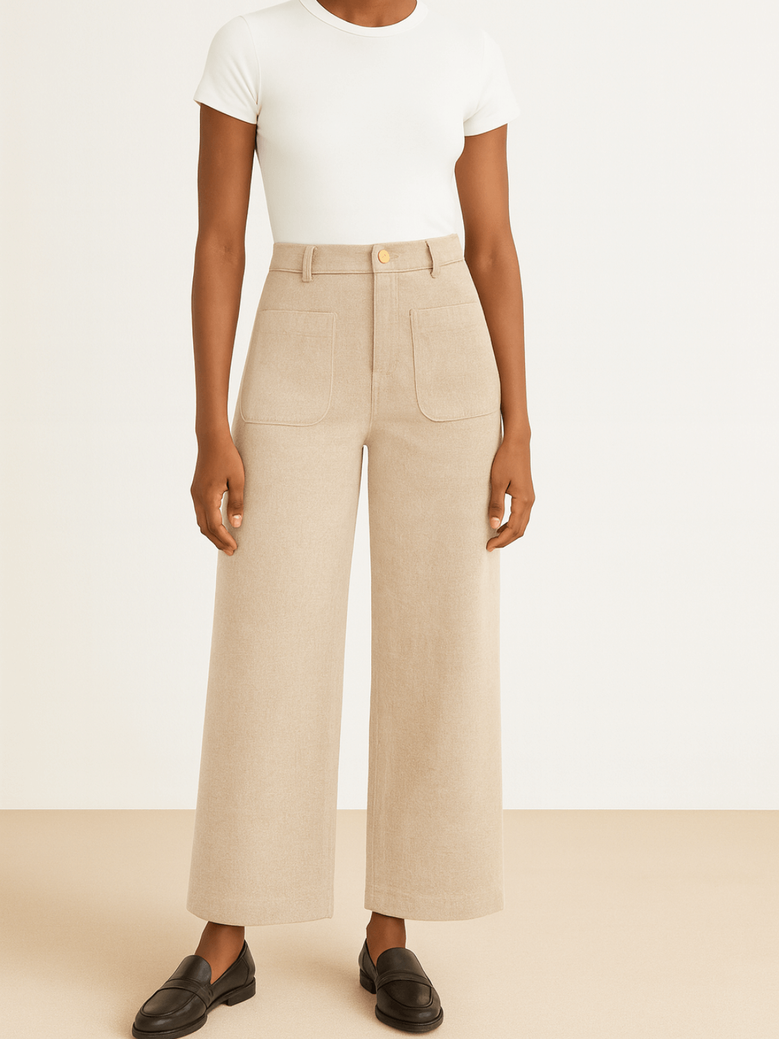 Calça Wide Leg Vintage em Veludo Cotelê Cintura Alta com Bolsos - Antonia