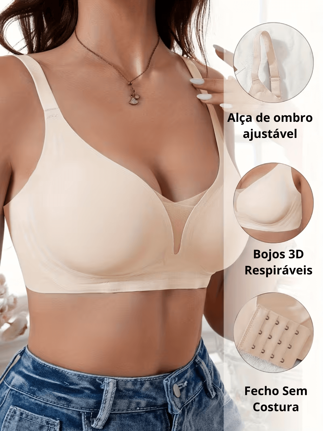 Sutiã Sem Costura com Bojo 3D Costas em U e Efeito Push Up – Aisha