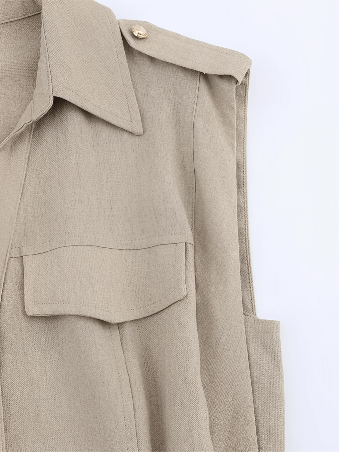 Vestido Midi Chemise Sem Mangas com Botões Dourados e Fivelas – Melina