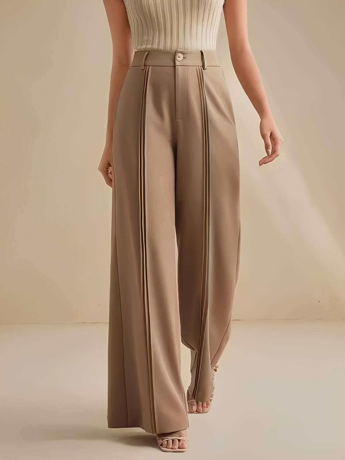 Calça Pantalona de Alfaiataria Cintura Alta com Pregas Verticais – Jade
