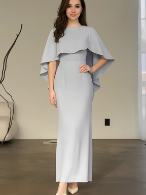 Vestido Longo de Festa Acinturado com Capa Peplum Elegante - Amna [FRETE FULL]