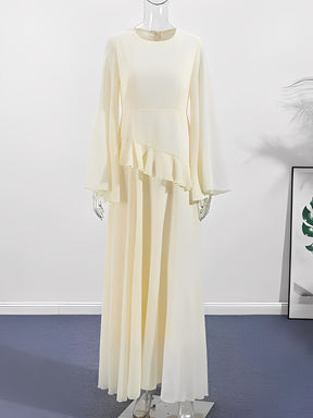 Vestido Longo de Festa em Chiffon com Manga Sino Babado e Amarração - Rubia