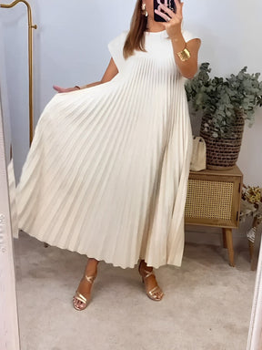 Vestido Longo Plissado Soltinho com Mangas Curtas e Decote – Diana [FRETE FULL]
