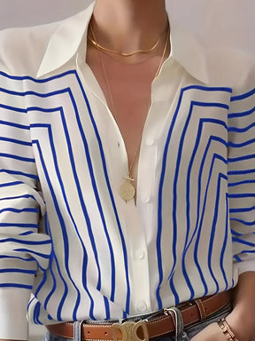Camisa Listrada Elegante com Botões Frontais – Zaira [FRETE FULL]