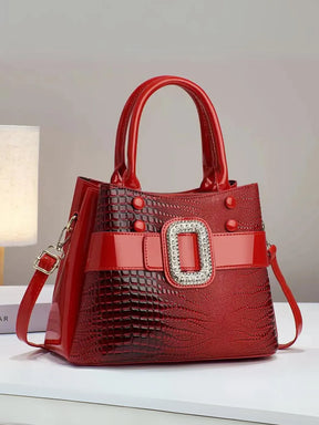 Bolsa Feminina de Ombro em Couro Brilhante com Textura Crocodilo - Tereza [FRETE FULL]