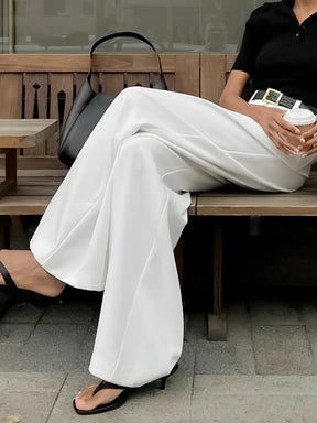 Calça Pantalona Branca Feminina com Cintura Alta Fecho e Zíper – Zoe