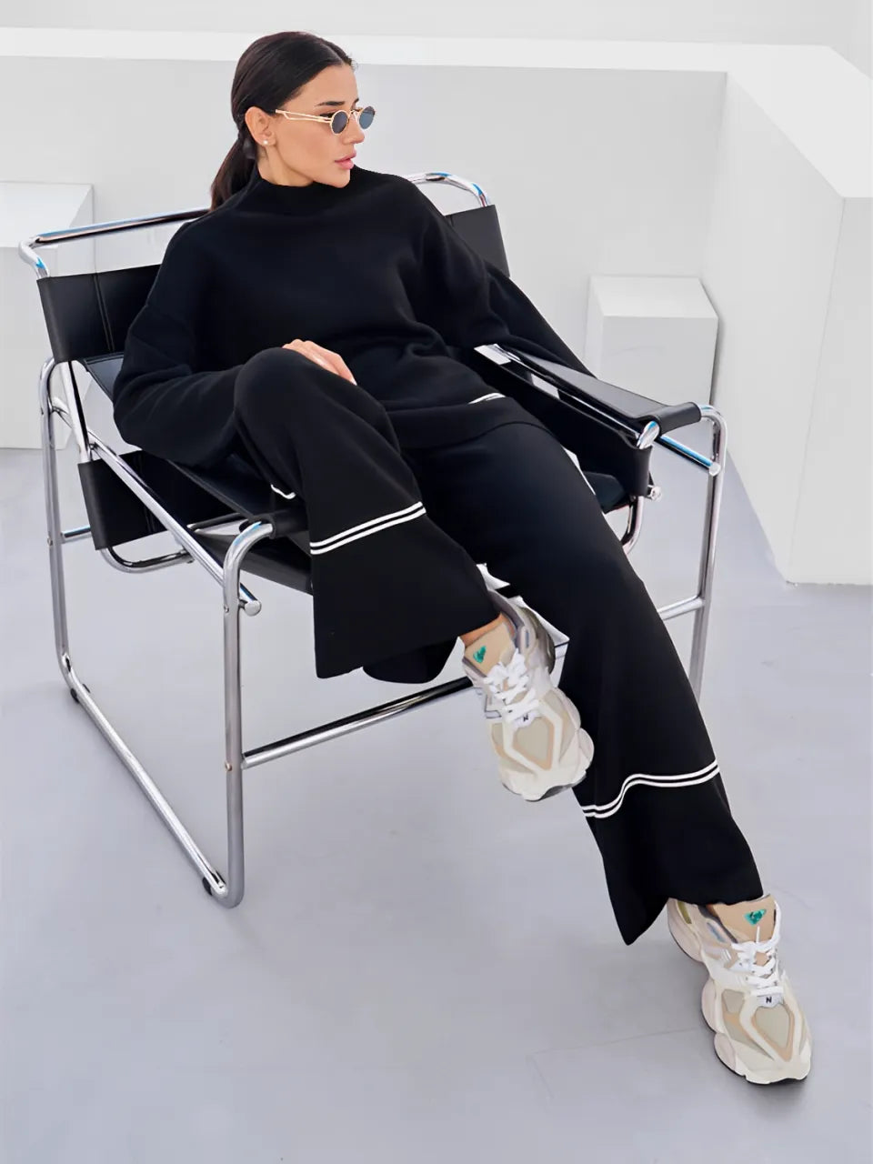 Conjunto de Tricô com Suéter Mullet Gola Alta e Calça Confortável – Kim [FRETE FULL]