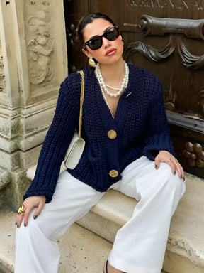 Cardigan de Tricô Ponto Grosso com Botões e Bolsos - Seraphine
