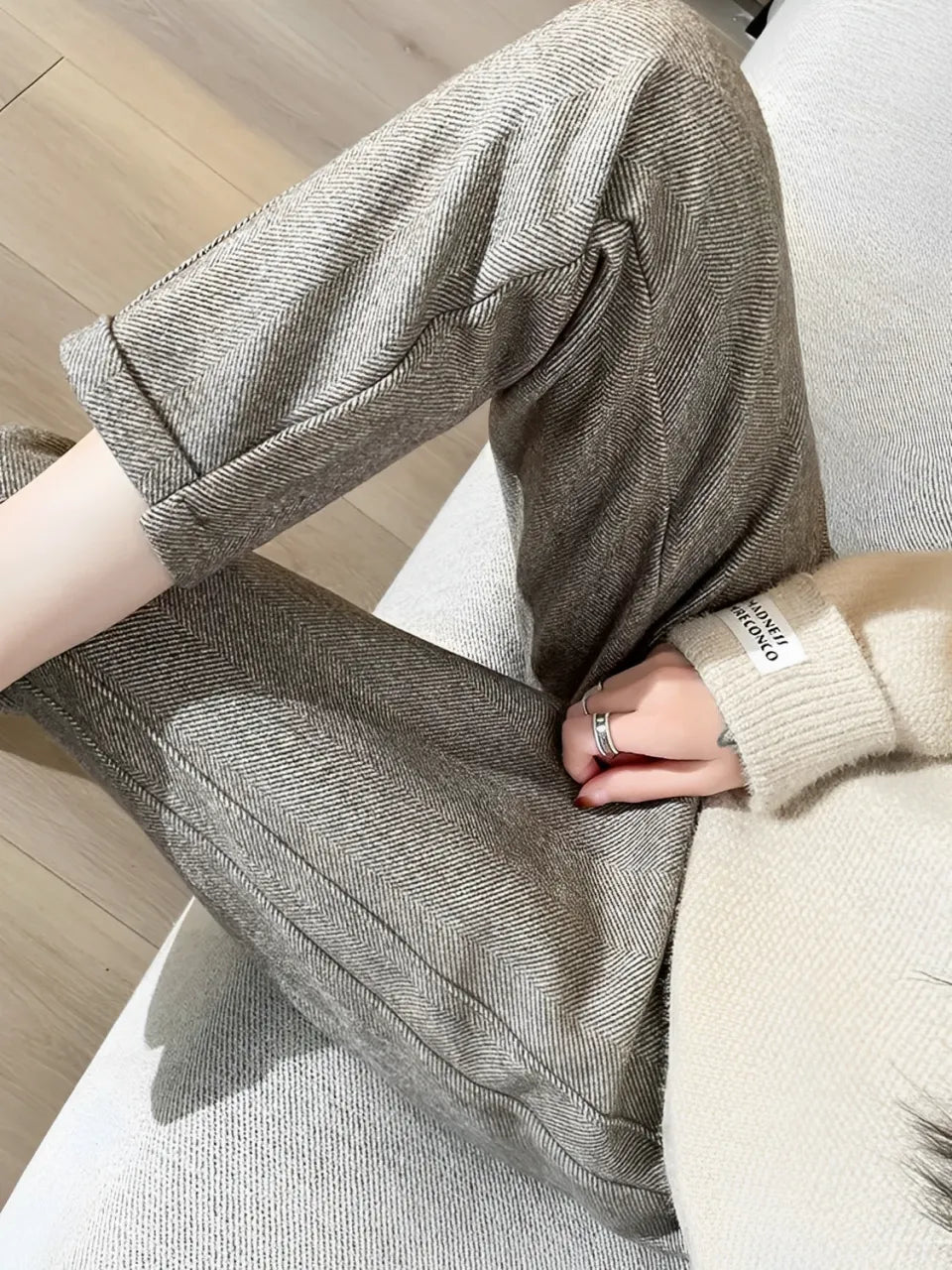 Calça Feminina Reta de Lã Caxemira com Cintura Alta e Elástico – Leda [FRETE FULL]