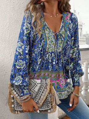 Blusa Boho Floral em Viscose com Decote em V – Flora [FRETE FULL]