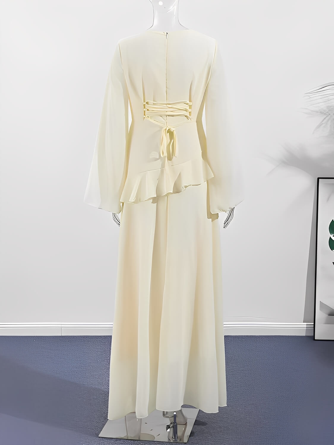 Vestido Longo de Festa em Chiffon com Manga Sino Babado e Amarração - Rubia