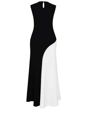 Vestido Longo Sem Mangas com Design Bicolor Diagonal Elegante - Alane
