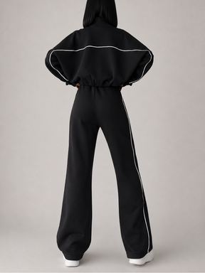 Conjunto Esportivo com Listras Casaco de Zíper e Calça Wide Leg - Pabline