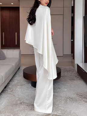 Conjunto com Blusa Assimétrica Estilo Capa e Calça Wide Leg  - Estelle