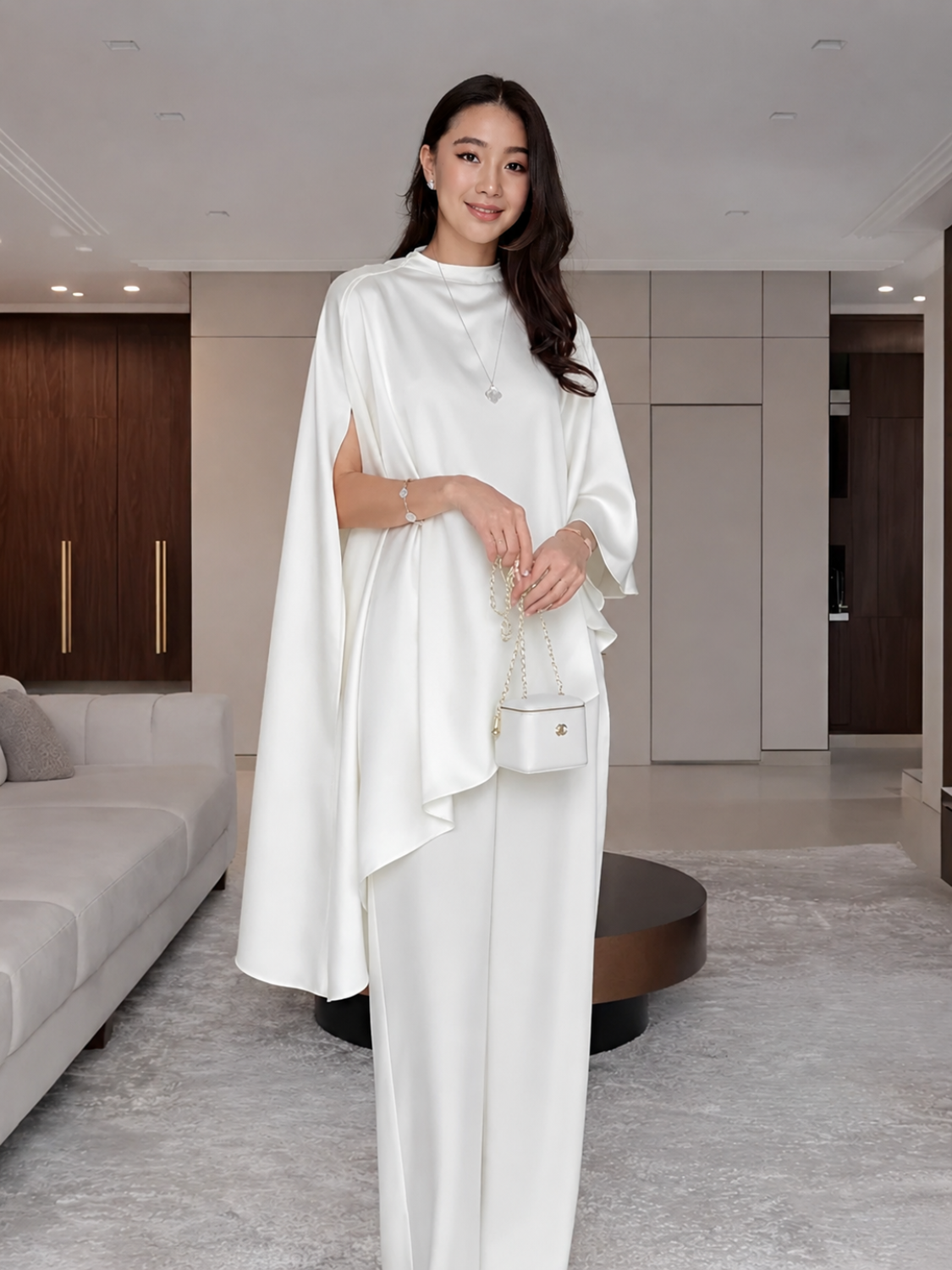 Conjunto com Blusa Assimétrica Estilo Capa e Calça Wide Leg  - Estelle