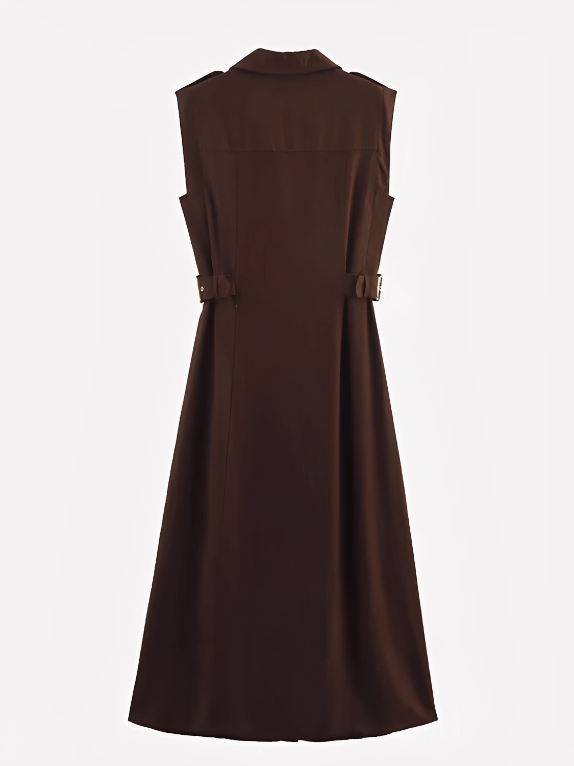 Vestido Midi Chemise Sem Mangas com Botões Dourados e Fivelas – Melina