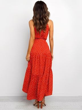 Vestido Midi em Poá Acinturado Decote Halter e Saia em Camadas – Andressa [FRETE FULL]