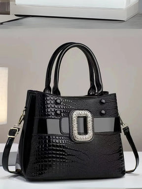 Bolsa Feminina de Ombro em Couro Brilhante com Textura Crocodilo - Tereza [FRETE FULL]