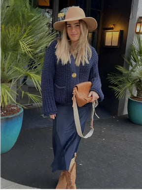 Cardigan de Tricô Ponto Grosso com Botões e Bolsos - Seraphine