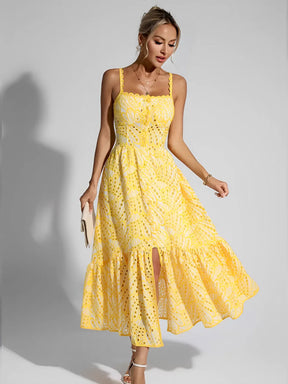 Vestido Midi de Laise com Babados Delicados e Elástico nas Costas – Marina [FRETE FULL]