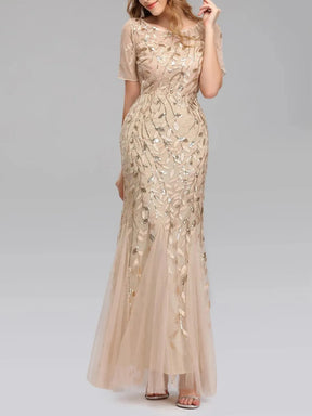 Vestido Longo de Festa Sereia com Tule Transparente e Bordados -  Lyra [FRETE FULL]