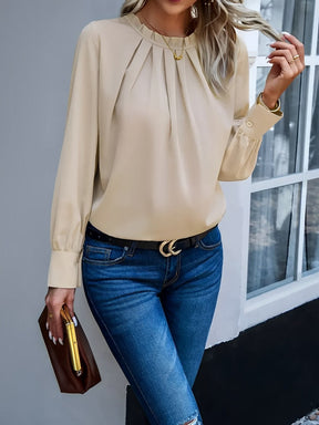 Camisa Franzida com Gola Redonda e Mangas Longas - Angelina [FRETE FULL]