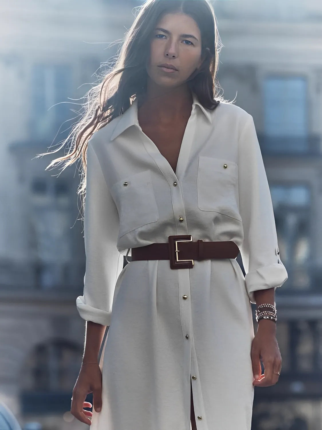 Vestido Chemise com Decote em V e Abertura Frontal em Botões – Alexandra [FRETE FULL]
