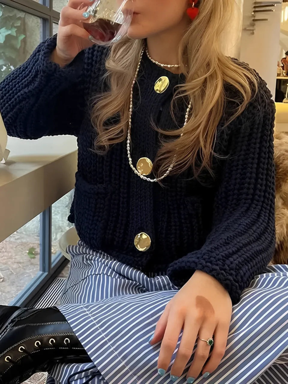 Cardigan de Tricô Ponto Grosso com Botões e Bolsos - Seraphine