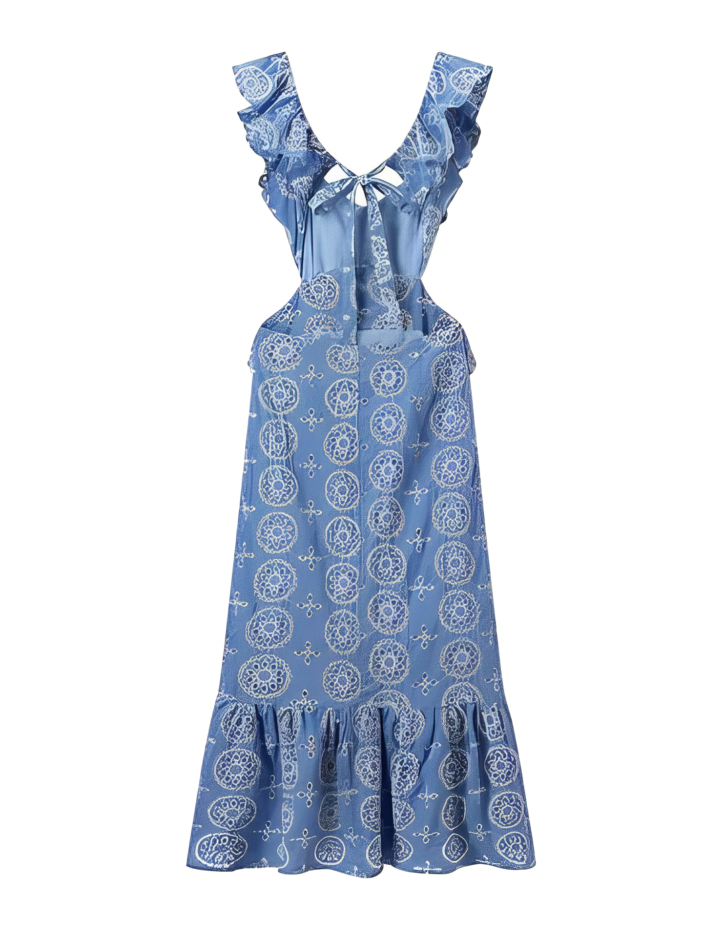 Vestido Longo Laise Recortes na Cintura e Babados - Catarina