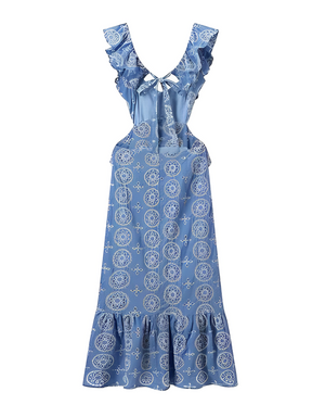 Vestido Longo Laise Recortes na Cintura e Babados - Catarina