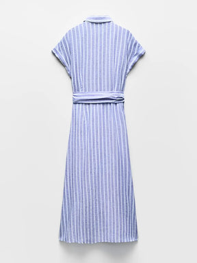 Vestido Chemise Midi em Linho com Botões Frontais e Cinto-Faixa – Jessie