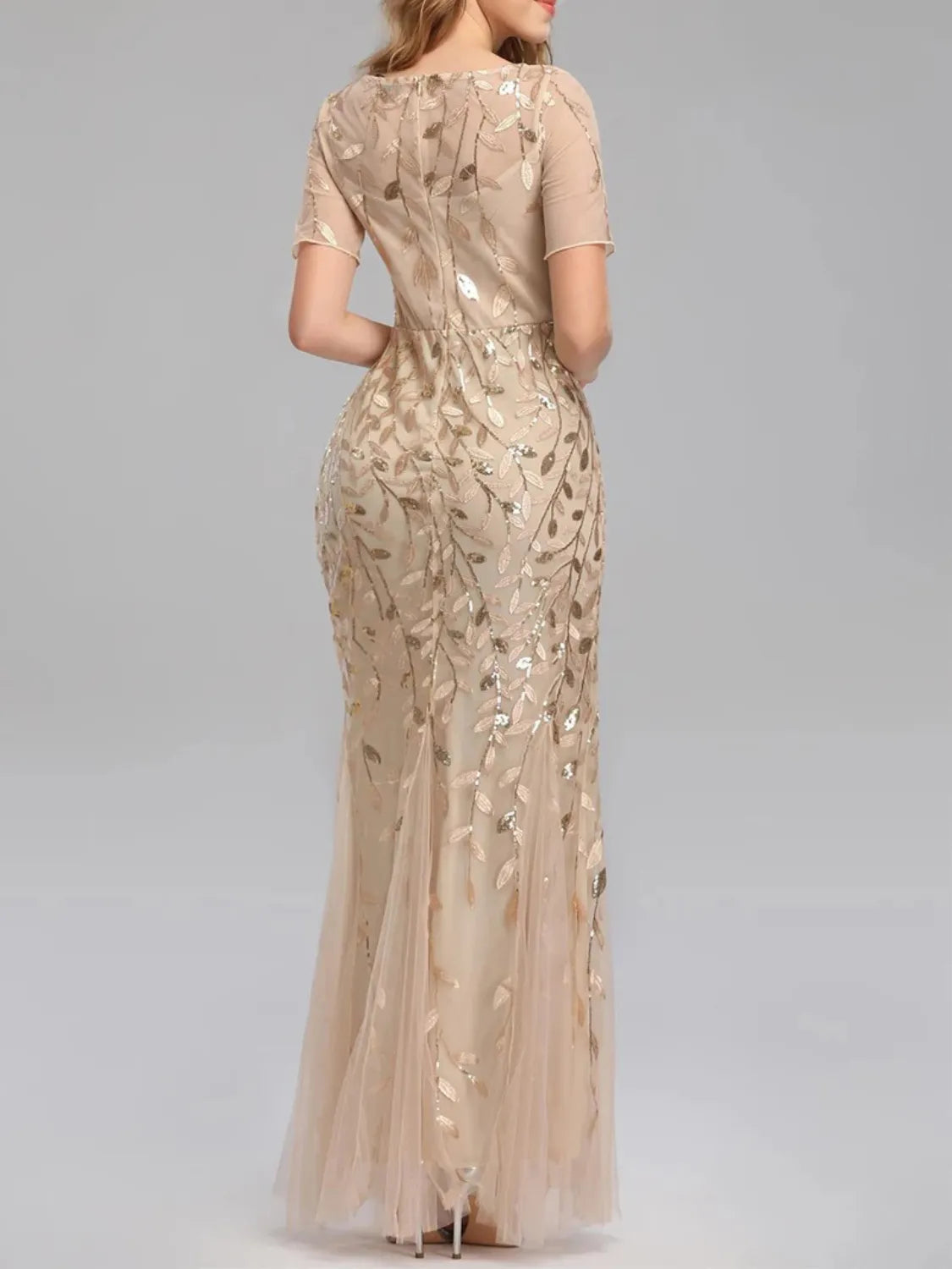 Vestido Longo de Festa Sereia com Tule Transparente e Bordados -  Lyra [FRETE FULL]