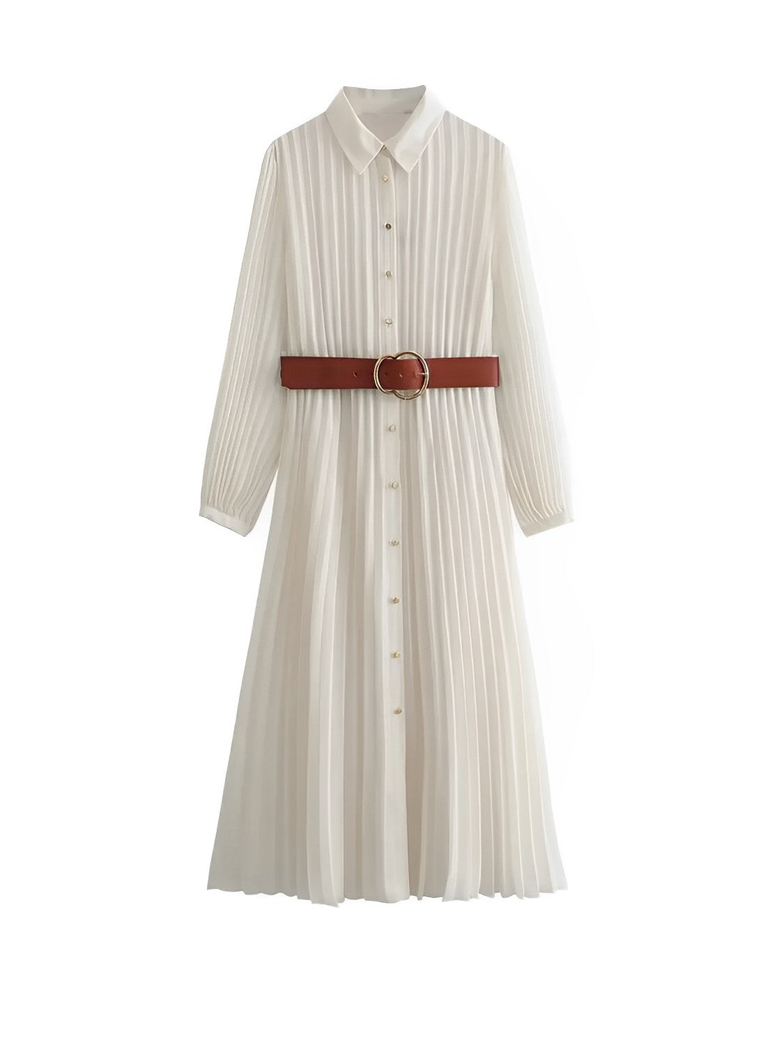 Vestido Chemise Midi Plissado com Botões Frontais – Fleur